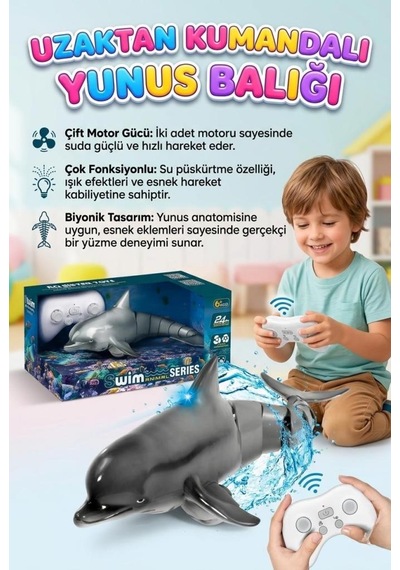 Uzaktan Kumandalı İnteraktif Yunus Balığı - Su Püskürtmeli Işıklı Ve Çift Motorlu Akrobatik Su Oyuncağı