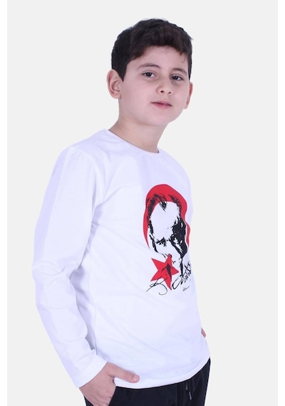 Fyk Kids Atatürk Imza Baskılı Unisex Çocuk Sweatshirt Beyaz - Kırmızı