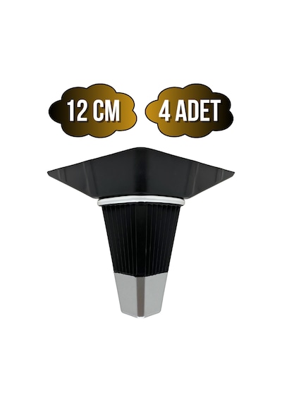 İrem Siyah Krom 12cm Plastik Ayak Mobilya Masa Ve Dolap Ayağı Siyah Krom 12cm 4 Adet Siyah