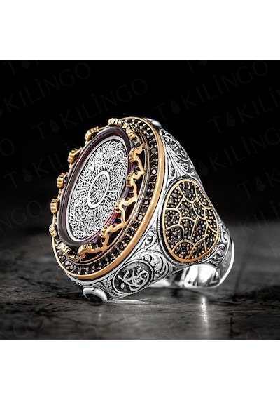Takılingo 925 Ayar Gümüş Siyah Zirkon Taşlı İnşirah Sureli Erkek Yüzük Nv-1 Gümüş
