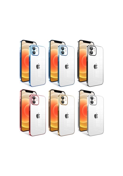 Noktaks - İphone 12 Uyumlu Kılıf Kamera Korumalı Renkli Çerçeveli Garaj Kapak - Mavi Açık - T25447