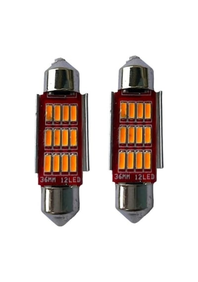 39mm Sofit Led Ampul Turuncu 12 Led, Plaka Bagaj Tavan Aydınlatma 2 Adet