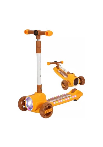 Işıklı Ve Müzikli Çocuk Scooterı4 Kademeli Ayarlanabilir Gidon Yüksekllikli Özel Tasarımlı Scooter Turuncu