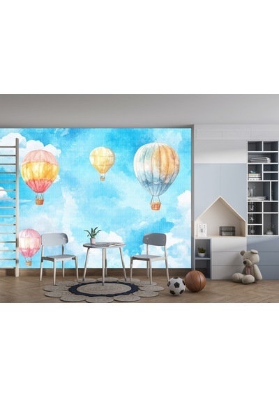 Suluboya Gökyüzünde Balonlar Çocuk Odası Poster Duvar Kağıdı