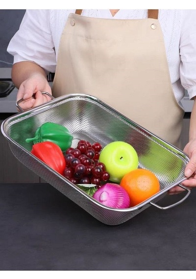 Gümüş Paslanmaz Çelik Makarna Sebze Meyve Süzgeç 32x40 Cm Inox
