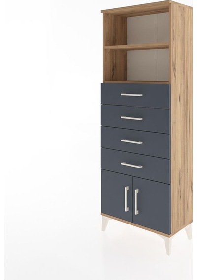 Arges Dolap 2 Raflı 4 Çekmeceli 2 Kapaklı 60x30x163 Çam-antrasit Atlas Çam