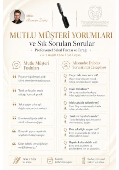 Profesyonel Sakal Fırçası Ve Tarağı, 2'si 1 Arada Fade Ense Fırçası, Doğal Kıl Sakal Şekillendirici Bakım Seti 719584