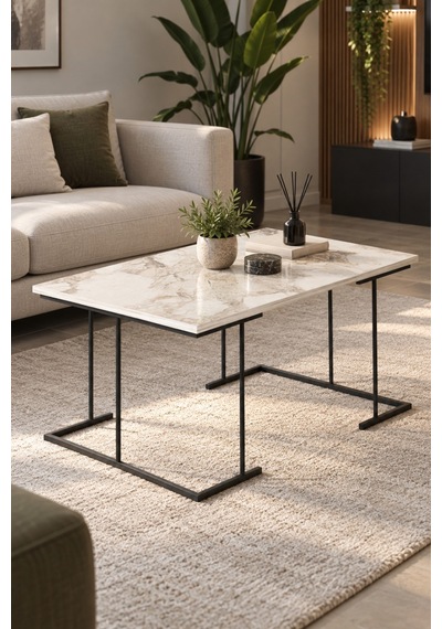 Sulorahome Beyaz Orta Sehpa 90x60 Cm Dikdörtgen Salon Sehpası