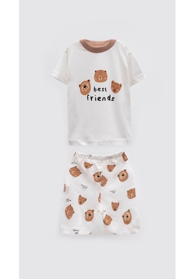 Aden Kids Unisex Bebek Ve Çocuk Ayıcık Desenli Yazlık Pijama Takımı - Best Friends 0-4 Yaş Kahverengi