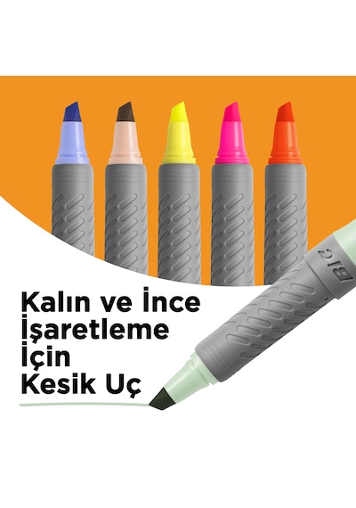Bic Marking Highlighter Grip Fosforlu Kalem Pastel Ve Neon Renkler 18'li Set Çok Renkli