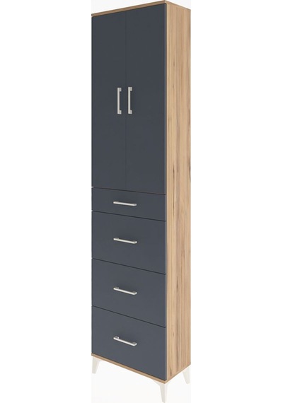 Arges Dolap Tek Raflı 4 Çekmeceli 2 Kapaklı 60x30x243 Çam-ant... Çam