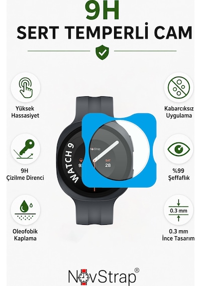 Novstrap Samsung Galaxy Watch 9 40mm İle Uyumlu 9h Temperli Cam Ekran Koruyucu Uygulama Aparatlı