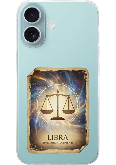 Apple Uyumlu iPhone 16 Plus İle  Burç Kartları Terazi Tasarımlı Şeffaf Silikon Kılıf Şeffaf