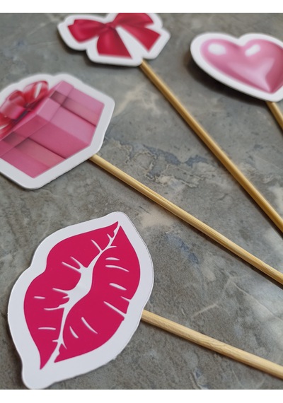 15 Adet Pembe Kalp Yıldız Pasta Kürdanı 5cm Cupcake Pasta Süsü