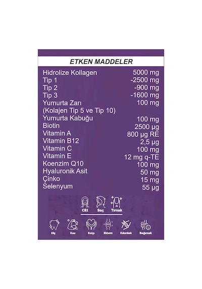 Collagen Forte Çilek Aromalı 1000 Mg Tip 1-2-3-5-10 Toz Kolajen 30 Şase