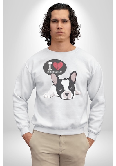 Seni Seviyorum Bulldog Unisex Beyaz Baskılı Sweatshirt Beyaz