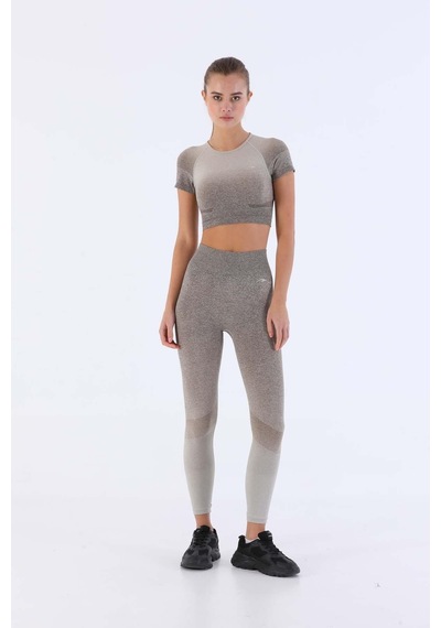 Maraton Sportswear Slimfit Kadın Bisiklet Yaka Kısa Kol Basic Açık Vizon Crop Top 811030 Açık Vizon
