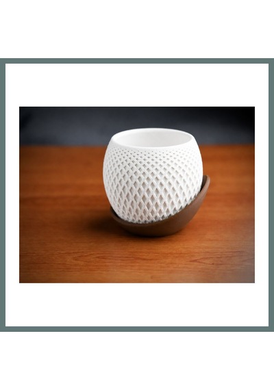 Bezos 3d Baskı Küre Saksı - Kafes Dokulu İki Parçalı Dekoratif Saksı - Beyaz-kahverengi Ventra Standart 83172030