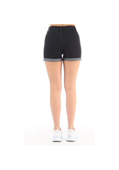 Cedy Denim Kadın Yüksek Bel Duble Paça Kot Şort Klasik Mini Jean Şort C604 Antrasit