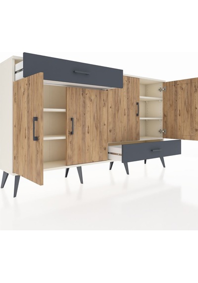 Arges Konsol 5 Raflı 2 Çekmeceli 4 Kapaklı 176x30x99 Aytaşı-çam/a Aytaşı-çam/antrasit