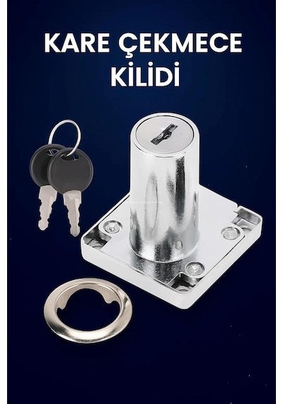 Profesyonel Kare Çekmece Kilidi, Nikel, Krom, 22 Mm, 4x4 Cm, 2 Anahtarlı, Yüksek Kaliteli, Güve