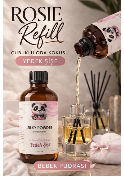 Rosie Silky Powder Çubuklu Oda Kokusu Yedek Şişe 250 Ml Pudramsı Ortam Kokusu, Reed Diffuser, Refill Fresh