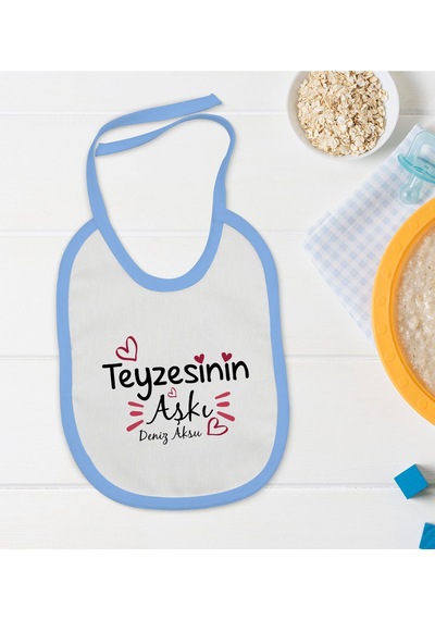 BK Kids Kişiye Özel Mavi Bebek Mama Önlüğü - Model 37 Mavi