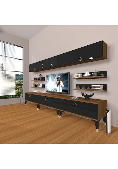 Decoraktiv Eko 8y Mdf Gold Tv Ünitesi Tv Sehpası Ceviz - Siyah