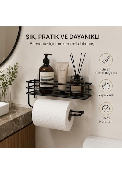 Tr Banyo Mutfak Düzenleyici Oval Düz Banyo Havluluk Rafı Sabunluk Mat Siyah Duş Askısı Raf Kancalı Oval Raf Diğer