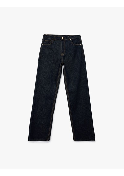 Koton Normal Bel Cepli Düğmeli Düz Paça Pamuklu Denim Pantolon - Straight Fit Jean Koyu İndigo 7wal40021md Indigo Koton Normal Bel Cepli Düğmeli Düz Paça Pamuklu Denim Pantolon - Straight Fit Jean Koyu İndigo 7wal40021md Indigo