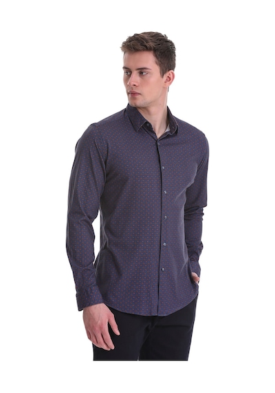 Hatemoğlu Lacivert Slim Fit Baskılı 100% Pamuklu Slim Yaka Uzun Kollu Bask Lacivert