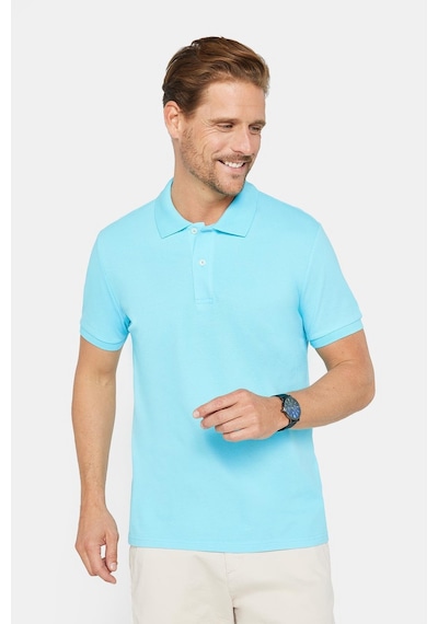 Tudors Erkek Slim Fit Dar Kesim %100 Pamuk Düz Pike Mavi Polo Yaka Tişört-30538 Mavi