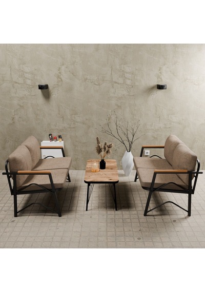 Mb Garden Furnıture Simetri Model, Balkon, Bahçe, Cafe, Metal Koltuk Takımı, Bahçe Takımı ,çay Seti,2+2 Sehpalı Süngerli Cappuccino