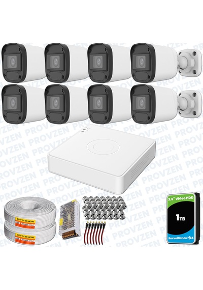 Provzen Hikvision Unv 8'li Full Hd Güvenlik Kamerası Set Gece Görüş, Mikrofon, Olay Anında Bildirim
