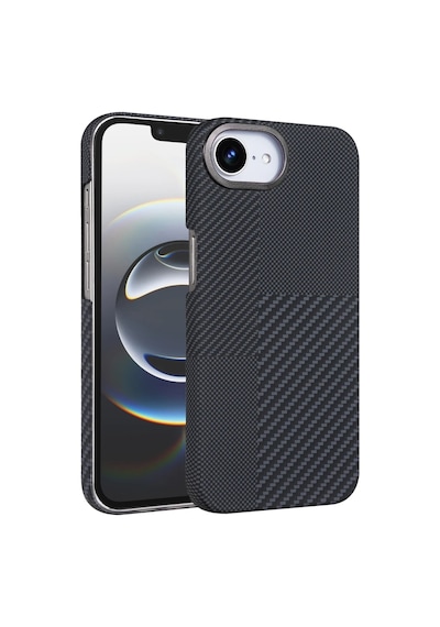 Apple Uyumlu iPhone 16e Kılıf Kevlar Desenli Karbon M-safe Magnetik Şarj Vega-msafe Siyah