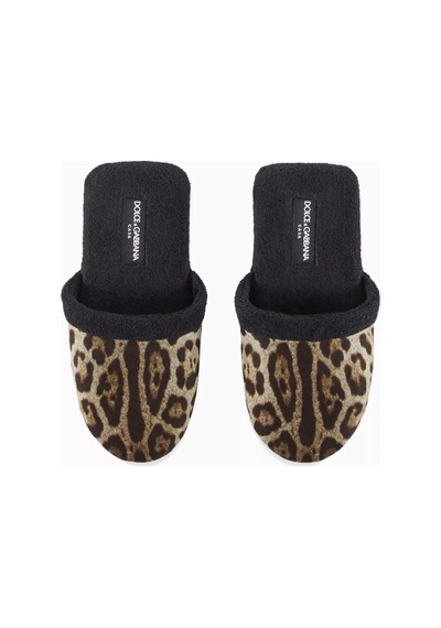 Dolce & Gabbana Casa Unisex Leopar Desenli Terlik, Pamuklu, Yumuşak Doku & Rahat Kahverengi