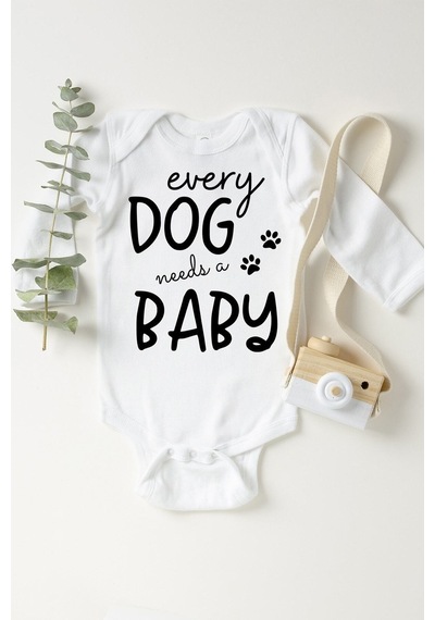 Babylimon Unisex Bebek Beyaz Every Dog Needs A Baby Çıtçıtlı Body Beyaz - 132151089 Beyaz