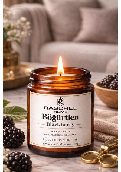 Raschel Home %100 Doğal Dekoratif Premium Extra Yoğun Esans Kokulu 170 Cc Kavanoz Mum 30 Saat Yanma Böğürtlen