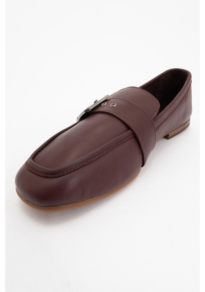Luvishoes Luvi Shoes Clarıon Bordo Cilt Hakiki Deri Kemerli Küt Burun Kadın Loafer Ayakkabı Bordo