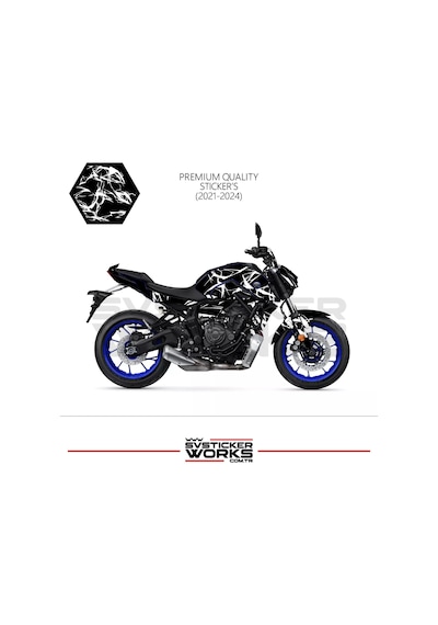 Mt-07 2021-2024 Kaplama Sticker Şimşek Yıldırım Motor Kaplama Modeli Hazır Kit 2021-2024 Uyumlu Beyaz
