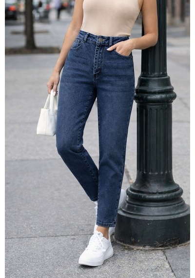 Cedy Denim Kadın Yüksek Bel Soho Boyfriend Jean C599 Mavi
