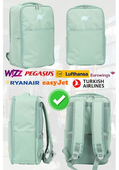 Jet Turtle Seyahat Sırt Çantası 40cm 40x25x15 Cm Pegasus, Wizz Air, Ryanair, El Valizi Koltuk Altı Valizi Yeşil