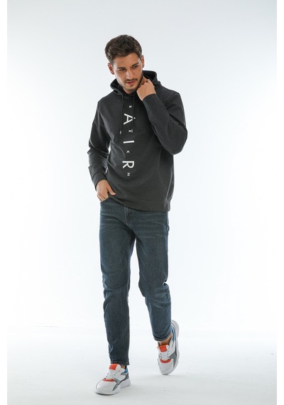 Süperlife Erkek Kapşonlu Regular Fit Air Baskılı İnce Sweatshirt Spr22sw162 Antrasit