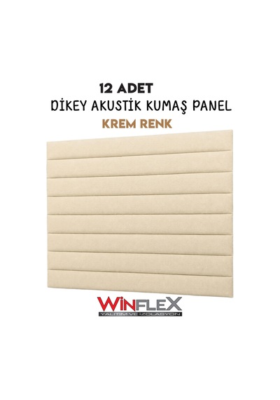 Akustik Kumaş Kaplı Dikey Panel 15x210cm - 12 Adet Krem Renk
