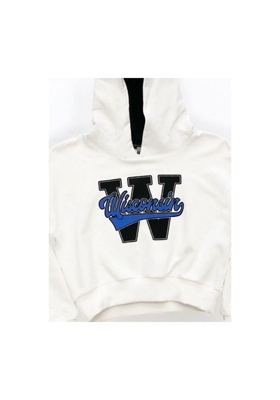 Kız Çocuk Pamuklu W Yazılı Kısa Sweatshirt-14380 Ekru