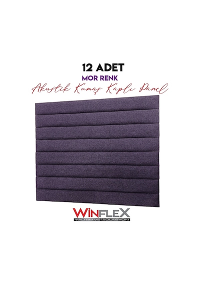12 Adet Dekoratif Akustik Kumaş Kaplı Panel- 10x100cm Mor
