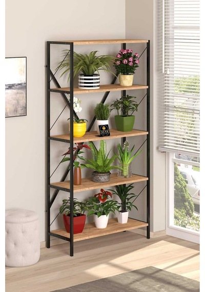 5 Raflı Metal Çiçeklik Modern Saksı Ve Dekoratif Eşya Standı Şık Ve Dayanıklı Tasarım 180 Cm Kahverengi