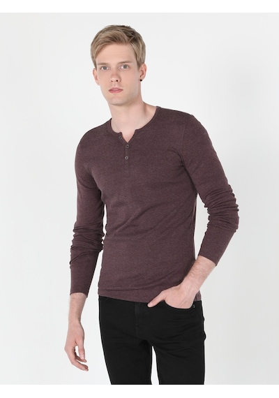 Colin's Colins Slim Fit Placket Neck Erkek Mor Uzun Kol Tişört Cl1022847 001