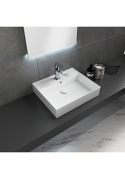 Dura Niva Kare Çanak Lavabo 60x46,5 Cm Tezgah Üstü Batarya Delikli Beyaz 5252