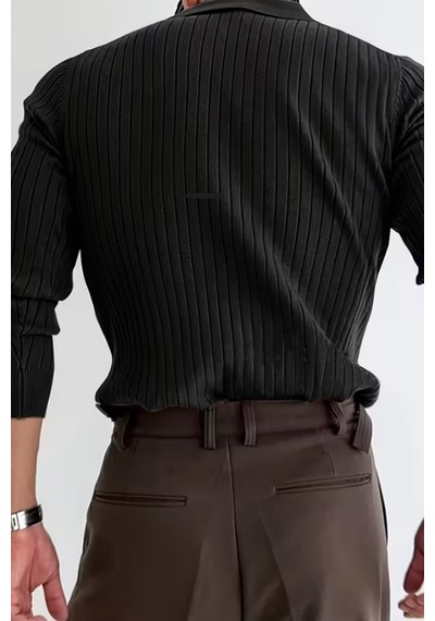 Canlı Siyah Regular Fit Polo Yaka Triko Uzun Kollu Kazak Çok Renkli